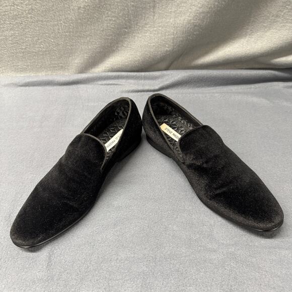 Steve Madden Loafers Mens 10.5 Laight Black Velvet Slip On Shoes Satin Lined - Picture 9 of 14